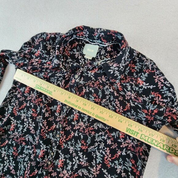 Maeve ANTHROPOLOGIE Bainbridge Black Gathered FLORAL Button Down Top Bohemian 4‎ - Picture 9 of 10
